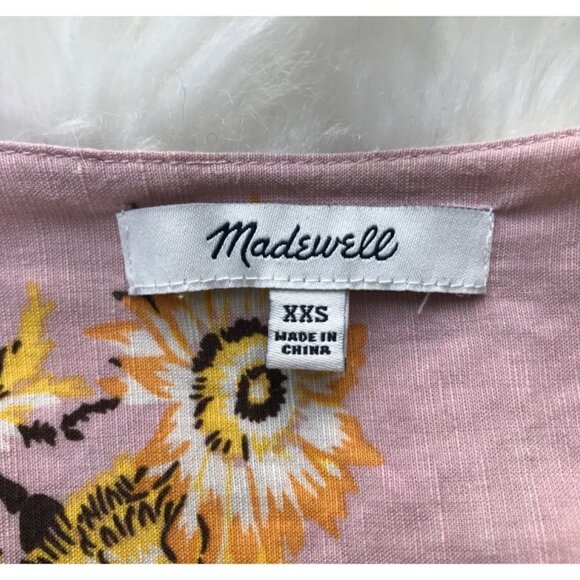 Madewell Pink Linen Blend Plaza Dutch Dandelion Print Top Size XX-Small - Picture 6 of 9